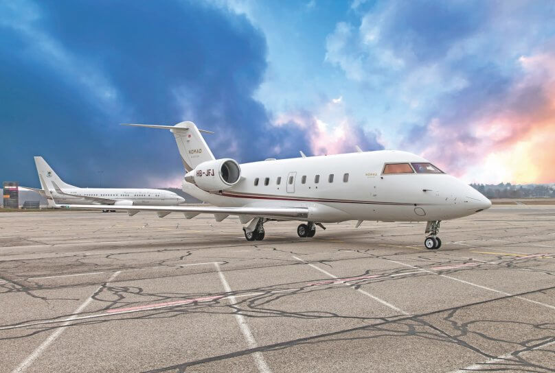 Challenger 605 private jet in Barcelona airport