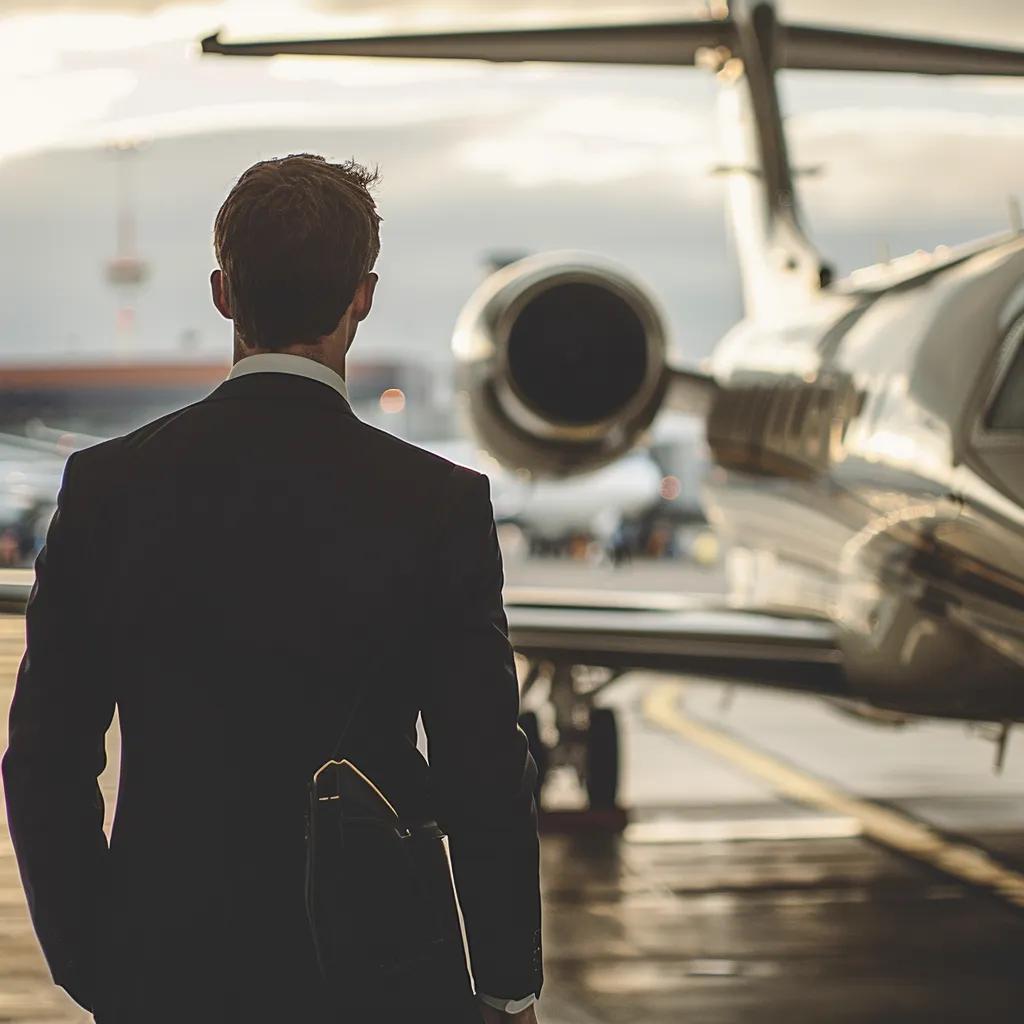 Charter-a ltd executive boarding a private jet, illustrating the time-saving advantage over scheduled airline travel