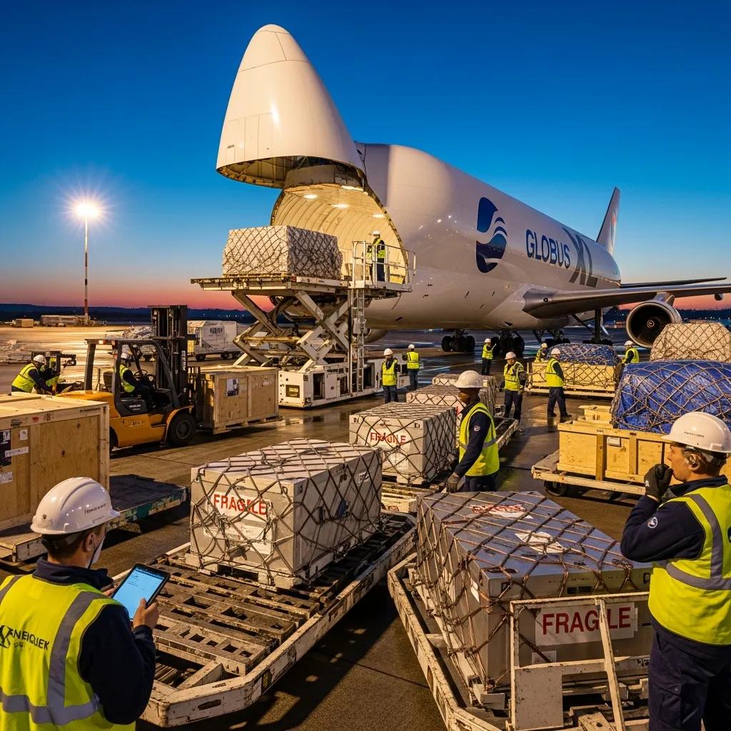 Charter-a ltd cargo aircraft being loaded with various types of goods illustrating efficient transport services