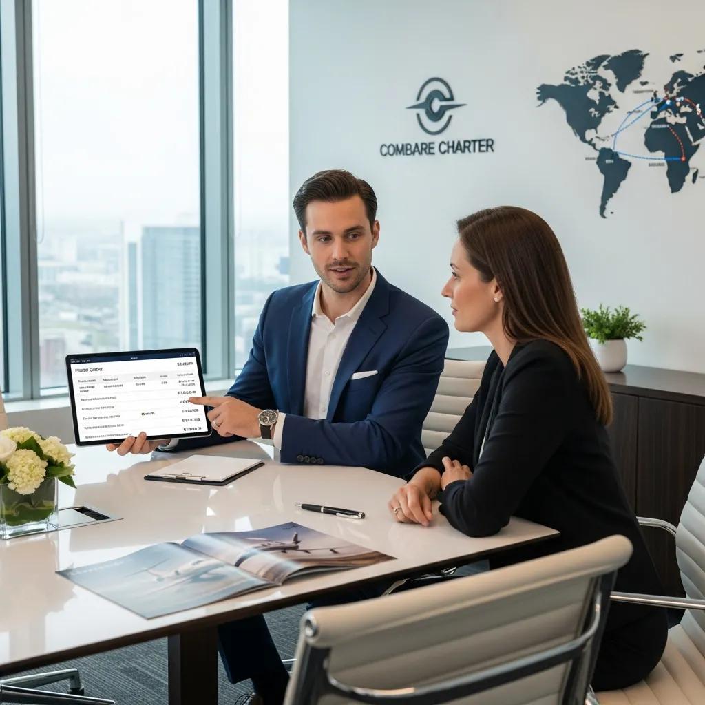 Charter‑A team discussing transparent pricing with a client to ensure clarity before booking
