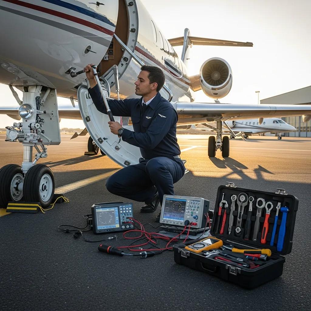 Engineer inspecting a private jet — maintenance responsibilities for owners