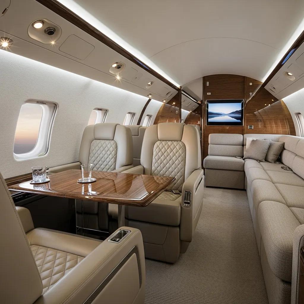 Charter-a ltd luxurious interior of a private jet with elegant seating and amenities