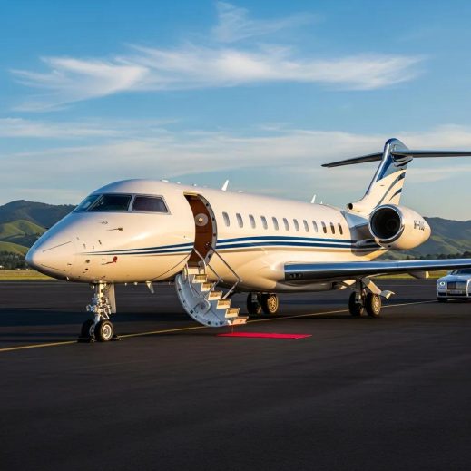 Luxurious private jet on a runway representing exclusive air travel options