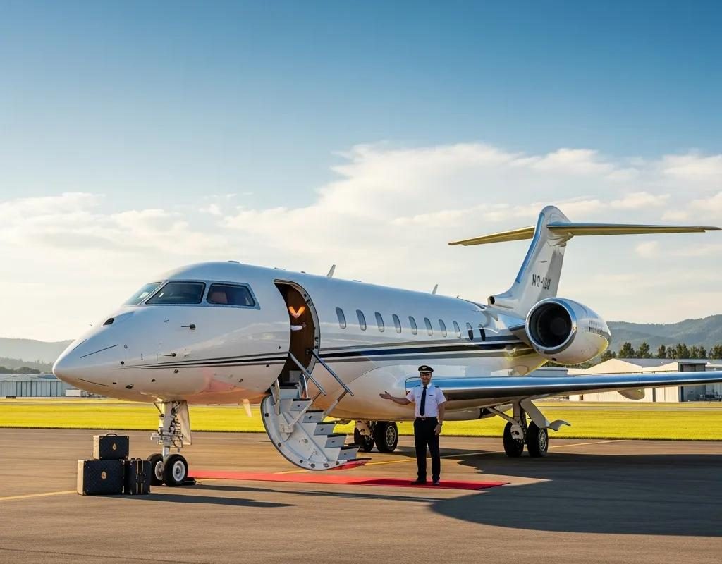 Luxurious private jet on tarmac representing private aviation options