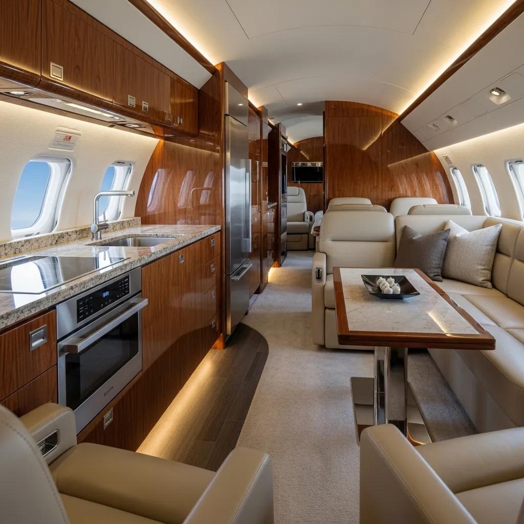 Charter-a ltd interior of bombardier global 7500 showcasing luxury and spacious living areas