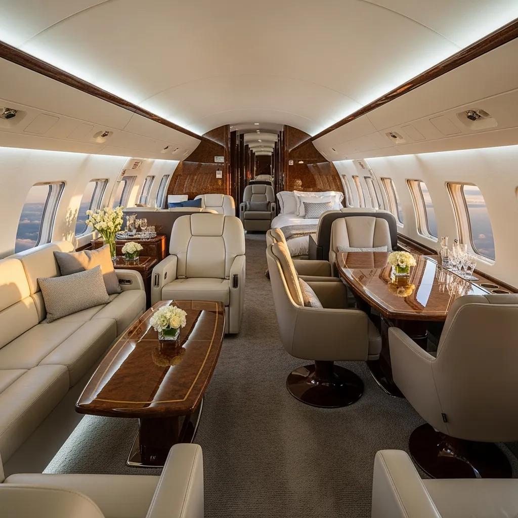 Charter-a ltd luxurious heavy jet interior with spacious seating and elegant decor