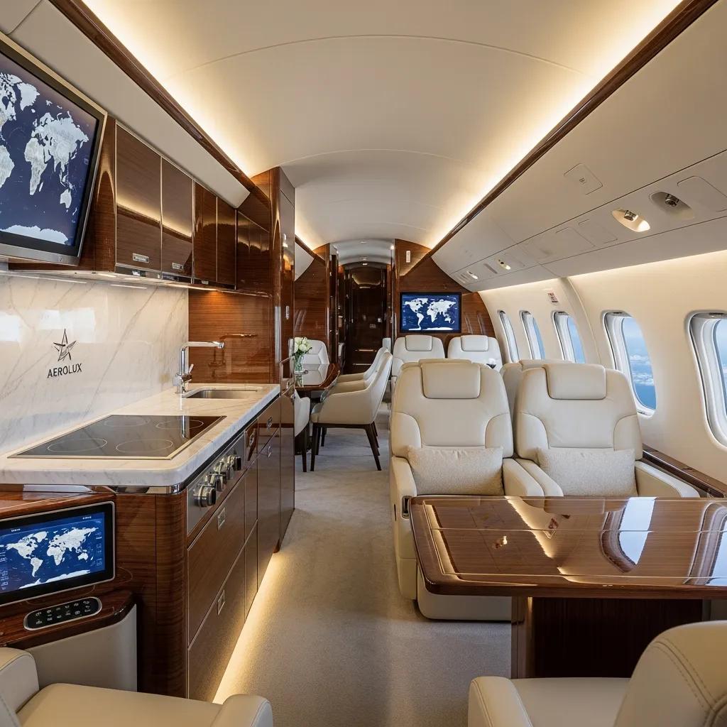 Charter-a ltd interior view of an ultra long‑range jet showing premium seating and advanced onboard amenities