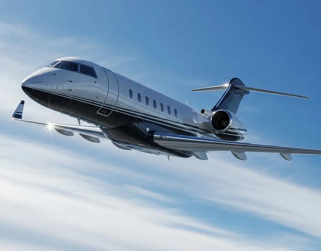 Midsize jet in flight representing luxury and efficiency in business travel