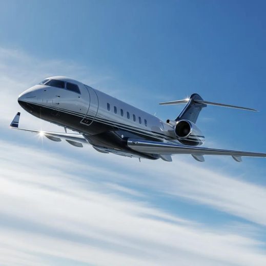 Midsize jet in flight representing luxury and efficiency in business travel