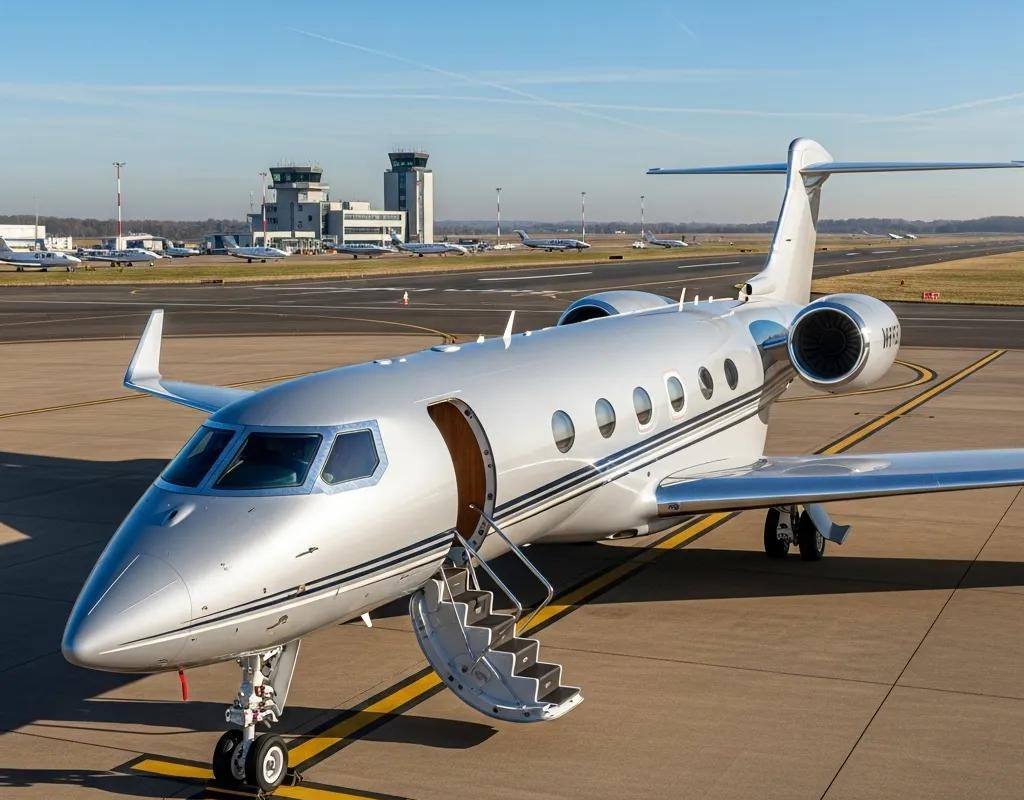 Luxurious private jet at Biggin Hill Airport, representing exclusive air travel options