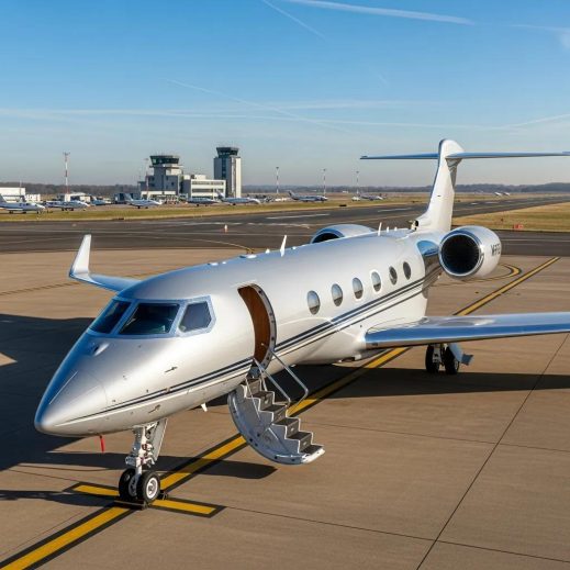 Luxurious private jet at Biggin Hill Airport, representing exclusive air travel options