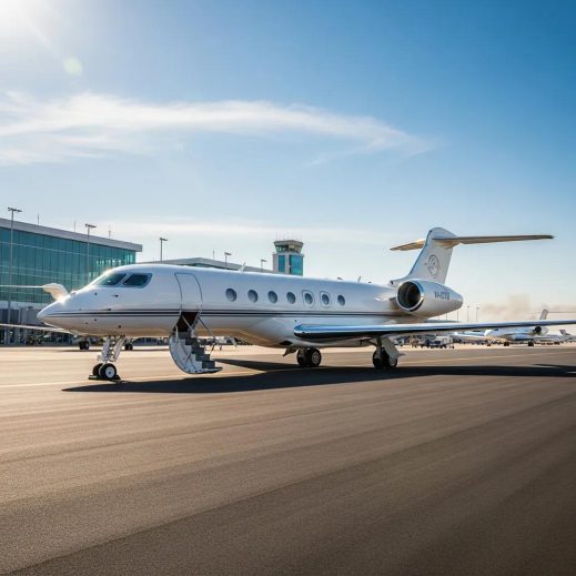 Luxurious private jet on a runway representing executive travel solutions
