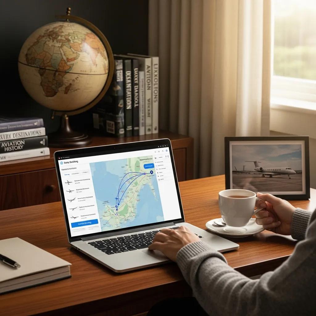 Charter-a ltd person booking a private jet charter online, illustrating the convenience of air travel arrangements