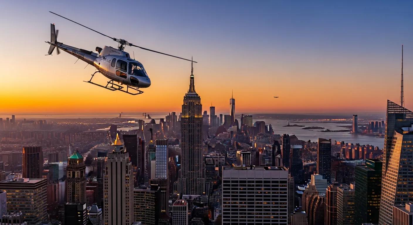 Charter-a ltd helicopter flying over new york city skyline