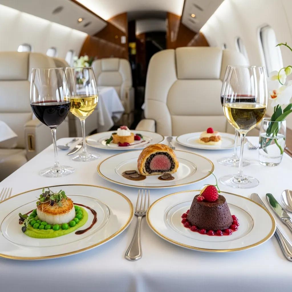 gourmet-catering-setup-on-a-private-jet-highlighting-luxury-dining-experience-e2c72264-73d1-4535-823a-f68e6f4a589awebp ► Charter-A Ltd Charter-a ltd gourmet catering setup on a private jet highlighting luxury dining experience