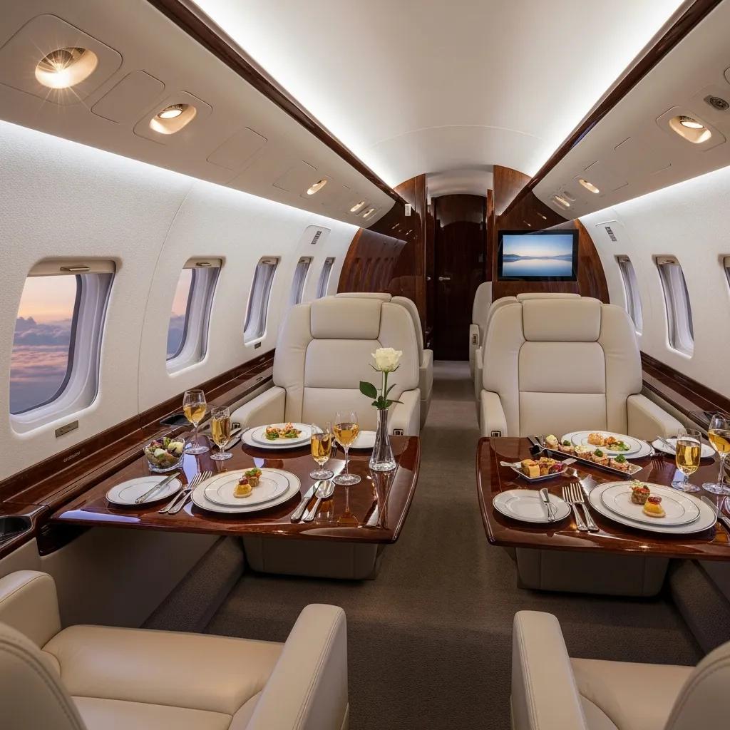 Charter-a ltd luxurious interior of a vip private jet with gourmet catering