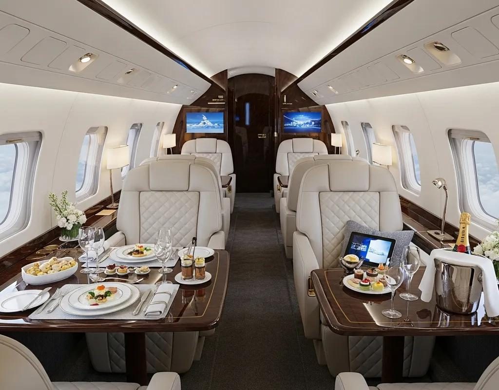 Luxurious private jet interior highlighting comfort and exclusivity in air travel