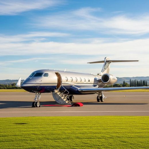 Luxurious private jet on tarmac representing exclusive travel options