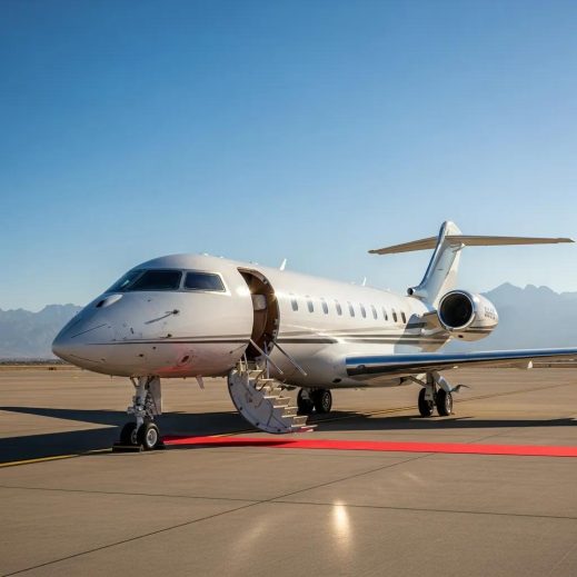 Luxurious private jet on tarmac representing high-end travel options in Australia
