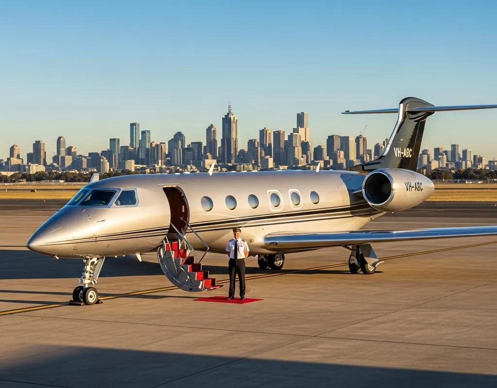 Luxury private jet at Melbourne airport highlighting exclusive air travel experience