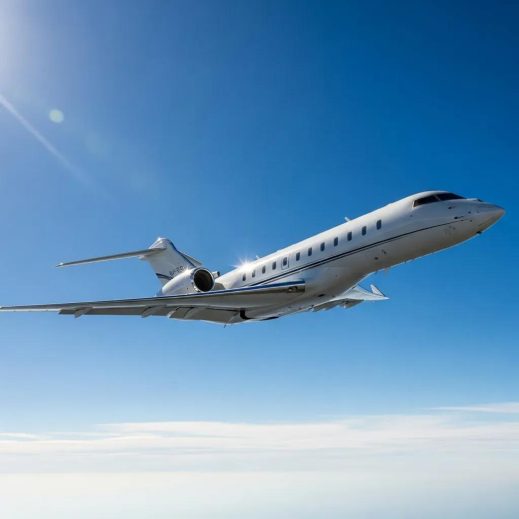 Luxury private jet in flight representing high-end air travel options