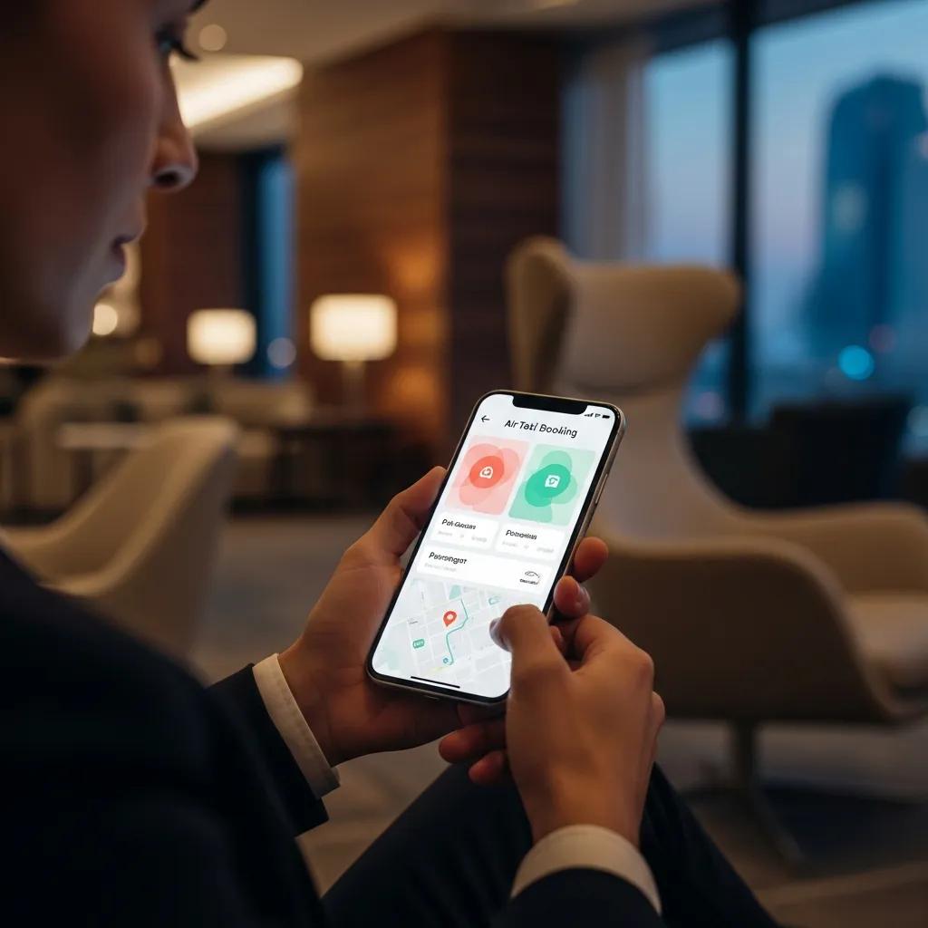 Charter-a ltd user booking an air taxi on a smartphone, highlighting the ease of instant air taxi booking